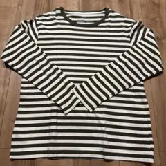 無印良品メンズXL ダークグリーンストライプ 長袖Tシャツ美品!!