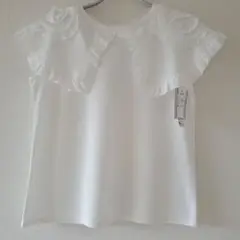 フリル付きオフホワイトTシャツ L