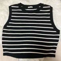 GU ニットクロップドタンクトップ[ボーダー]ブラック.サイズXL