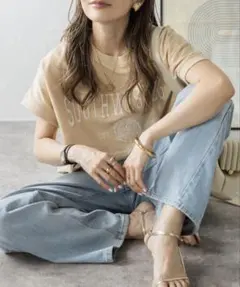 【新品】Bonjour Sagan カレッジ刺繍ピグメントスウェットTシャツ B