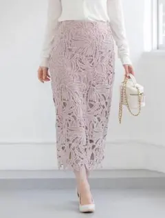 花柄レースロングタイトスカート　ダスティーピンク　Mサイズ