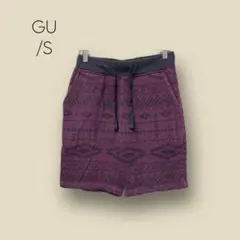 1686 【GU】　ハーフパンツ　ピンク系　総柄　ウエストゴム　楽　S