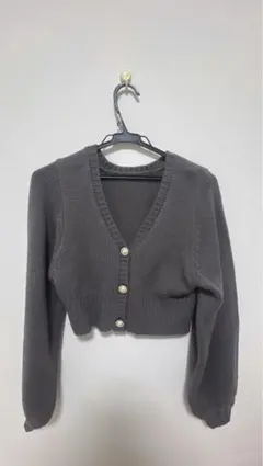 グレー Vネック クロップドカーディガン