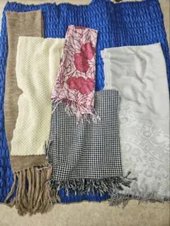 【5点セット】ストール・ショール　花柄　千鳥孔子　チェック