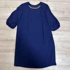 【激安】BEAMS HEART ネイビー リボン ワンピース　結婚式 袖あり