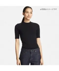 【UNIQLO】リブハイネックT 5分袖 XL