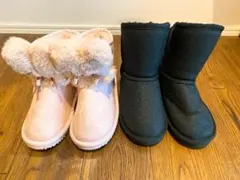 キッズショートブーツ ピンク ブラック 2足セット