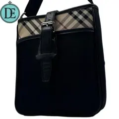 【良品】Burberry ショルダーバッグ ノバチェック ナイロン レザー 黒