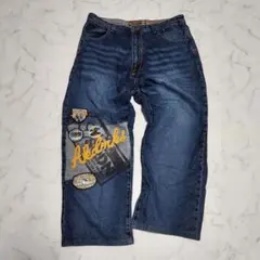 akademiks アカデミクス ワッペン付き ストレート ワイドデニムパンツ