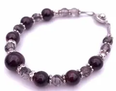 天然石ガーネット&ブラックルチルクォーツのブレスレット