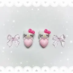 ネイルパーツ 4P ／ キティ ピンク クリアリボン