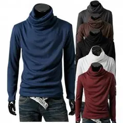 メンズ タートルネック 無地 長袖