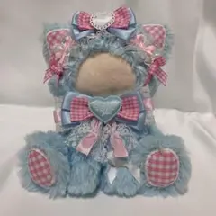 ♡ 16cm ぬい服 おすわり ピンク×水色ねこ ギンガムチェック にじぬい ♡ ♡ 16cm ぬい服 おすわり ピンク×水色ねこ ギンガムチェック にじぬい