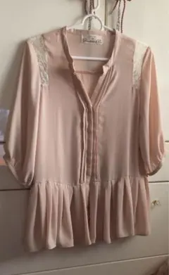 ☆nano・universe ピンク シフォンレース　ペプラム　ブラウス