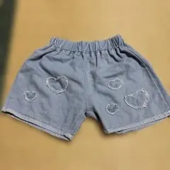 デニムブルー ハート型ダメージ 半ズボン