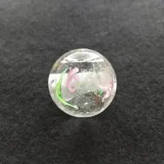 とんぼ玉 直径 20mm 透明・桃色花 ガラスビーズ（MAL-0726-012）