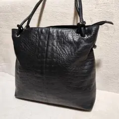 本革 レザー 牛革 クロコ 型押し ショルダー トート 黒