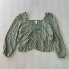 エイチアンドエム H&M ブラウス 36 緑 長袖 レディース 総柄