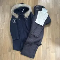 アウター入り レディースコーデ売り モッズコートとニットワンピのセット