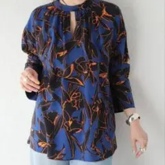 ジャーナルスタンダード レサージュ FLOWERプリント ブラウス 長袖 ブルー