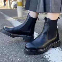 ブラック サイドゴアブーツ 本革