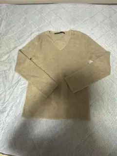 ノーアイディー　ベージュ Vネック 長袖 ニットセーター