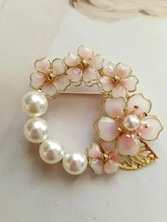 No.796ブローチM 桜のパールつきブローチ　ハレの日