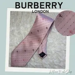 美品》バーバリー　ロンドン　シルク　ネクタイ　ホース 総柄 ピンク 光沢 英国製
