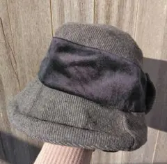 素敵な＊ウール混 ハット グレー リボン 洗濯可