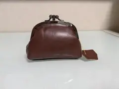 がま口 財布 小銭入れ 二口 レザー調 ブラウン ミニ財布 コインケース