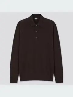エクストラファインメリノニットポロシャツ（長袖）M ダークブラウン