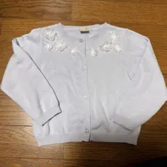 Mサイズ　petit main 花刺繍 カーディガン　女の子向け　くすみブルー