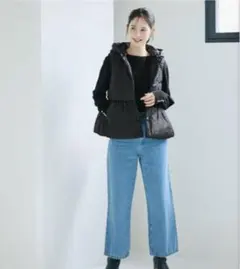 cocaフード付きぺプラムダウンベスト　黒