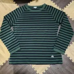 bliss bunch 緑×黒 ストライプ 長袖ラグラン Tシャツ M 刺繍