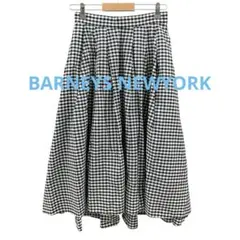 BARNEYS NEWYORK ギンガムチェック タックフレアスカート 38黒白のサムネイル