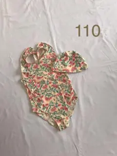 110cm キッズ　小花柄　ガールズ   水着　２点セット【533】