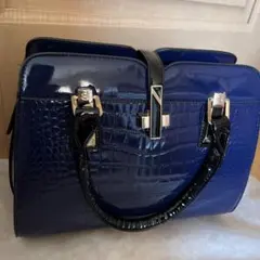ネイビー クロコダイル風 ハンドバッグ