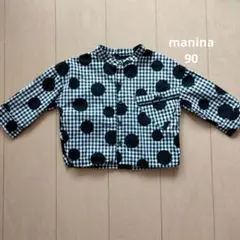 manina ギンガムチェック ドット柄 長袖シャツ 90cm