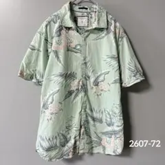 デニムアンドフラワー ボタニカル アロハ レギュラー襟 半袖 XL 薄緑 綿 夏のサムネイル