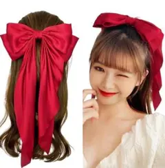 大きめ リボンヘアクリップ 赤 バレッタ 韓国 ヘアアクセサリー 髪飾り 髪留め