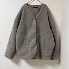 ボアジャケット グレージュ　L アウター　オーバーサイズ　ゆったり　もこもこ