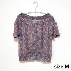 【超美品】LOWRYSFARM 花柄 半袖 シアー ブラウス オフショルダー