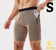 ポケット付き　ランニングスパッツ　S　イエロー　マラソン　ランニング　スパッツ