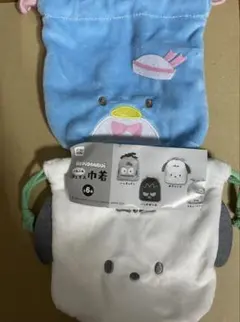 はぴだんぶい サンリオ　ふわふわフェイス巾着 ポチャッコ　タキシードサム