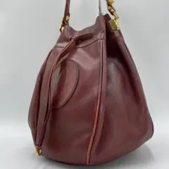 良品 Cartier ショルダーバッグ レザー ボルドー マストライン 巾着