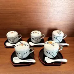 【新品.未使用】まるほんとーき 茶碗蒸し5客　スプーン、お盆