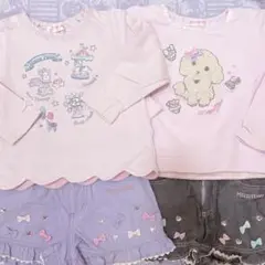メゾピアノ 遊園地トレーナー犬 リボンビジューショートパンツ4点セット 110
