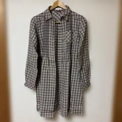 まもなく処分します　チェック柄シャツ長袖 ブラウン系
