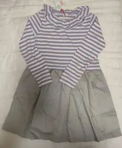 KP ボーダー フリル ワンピース 長袖