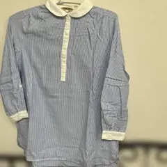 青と白のストライプ 五分袖シャツ L
